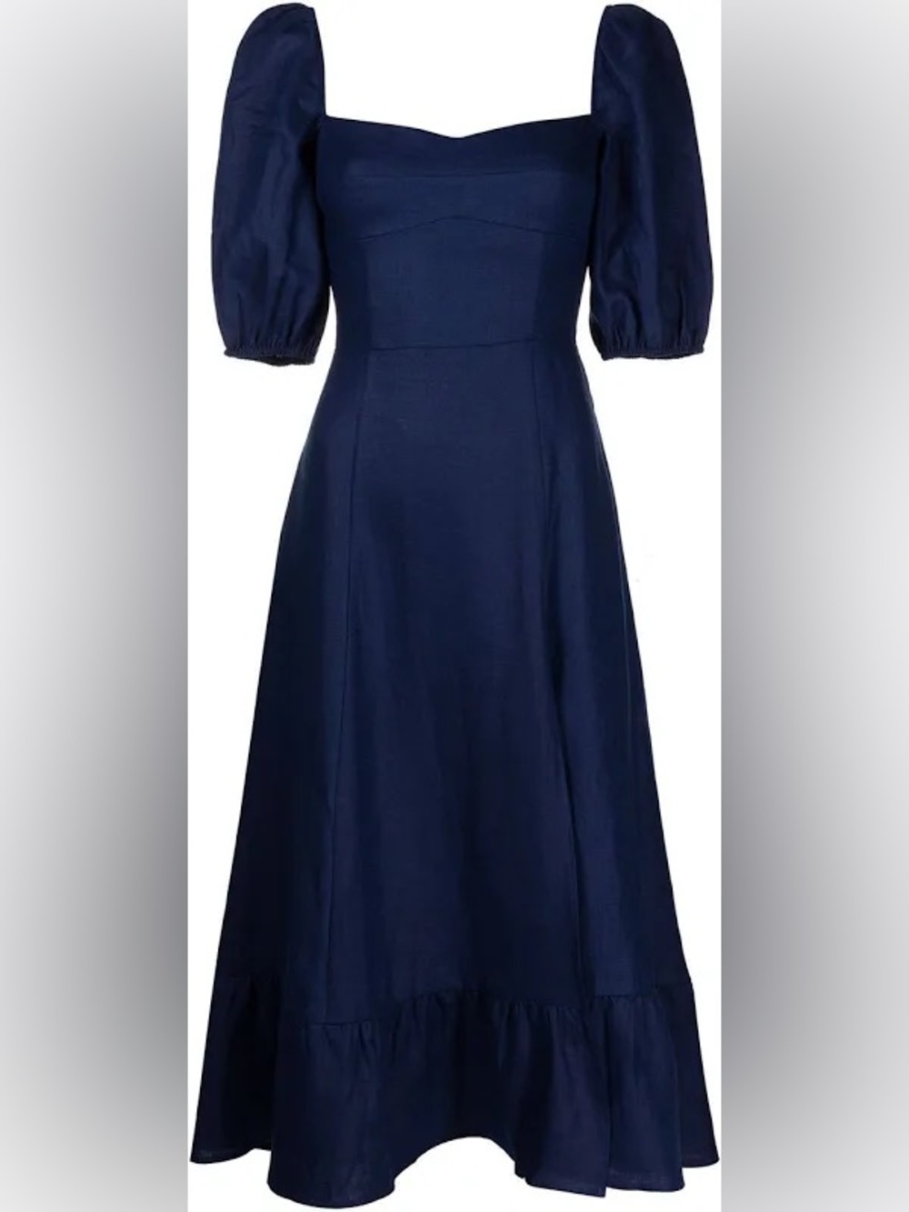 Reformation Navy Puff Sleeve Midi Dress with Front Slit - Picture 3 of 5